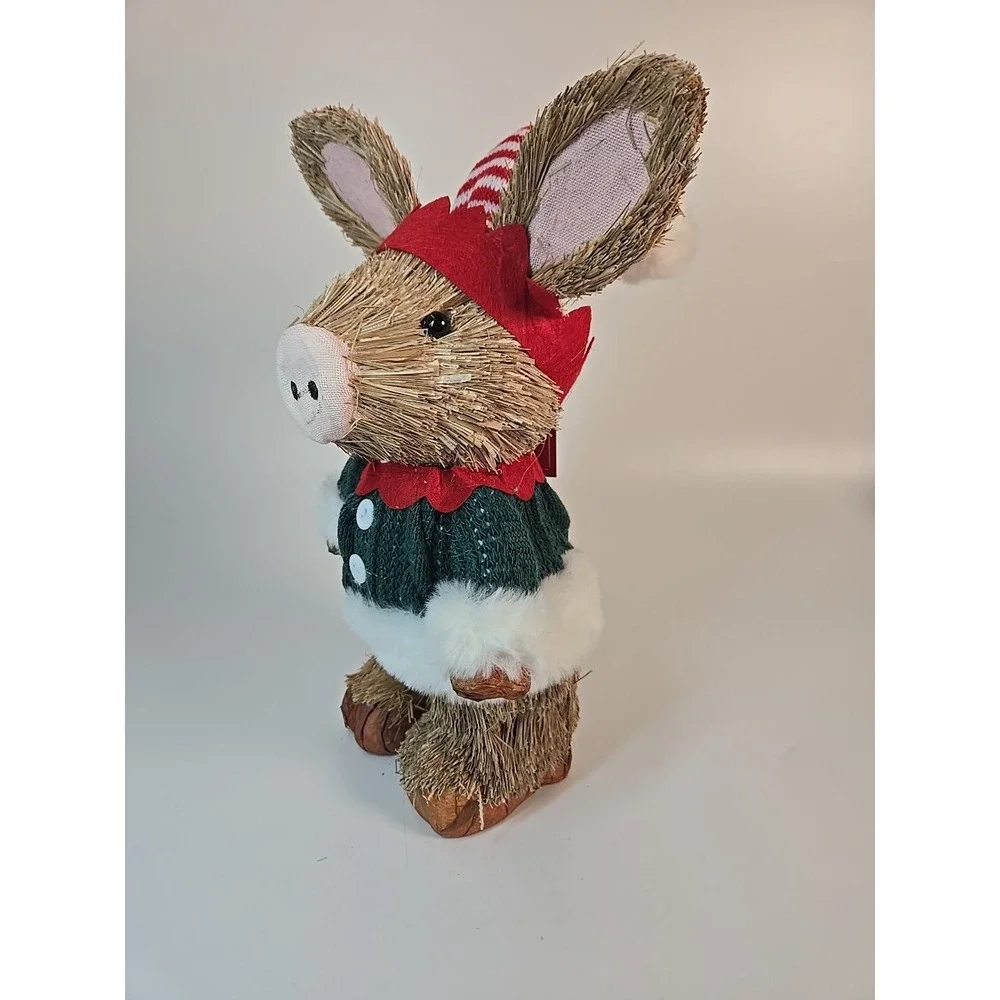 Santa Claus Pig Sisal Fiber Christmas Rustic Decor * New *